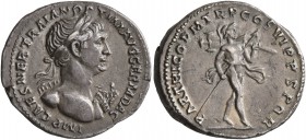 Trajan, 98-117. Denarius (Silver, 19 mm, 3.17 g, 6 h), Rome, autumn 116-August 117. IMP CAES NER TRAIAN OPTIM AVG GERM DAC Laureate heorically nude bu...