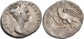 Diva Marciana, died 112/4. Denarius (Silver, 19 mm, 3.21 g, 8 h), Rome. DIVA AVGVSTA MARCIANA Diademed and draped bust of Diva Marciana to right. Rev....