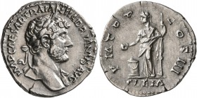 Hadrian, 117-138. Denarius (Silver, 18 mm, 3.27 g, 7 h), Rome, 119-122. IMP CAESAR TRAIAN HADRIANVS AVG Laureate head of Hadrian to right, with slight...