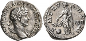 Hadrian, 117-138. Denarius (Silver, 18 mm, 3.47 g, 6 h), Rome, 119-122. IMP CAESAR TRAIAN HADRIANVS AVG Laureate head of Hadrian to right, with slight...