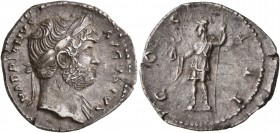 Hadrian, 117-138. Denarius (Silver, 18 mm, 3.24 g, 6 h), Rome, 125-128. HADRIANVS AVGVSTVS Laureate head of Hadrian to right, with slight drapery on h...