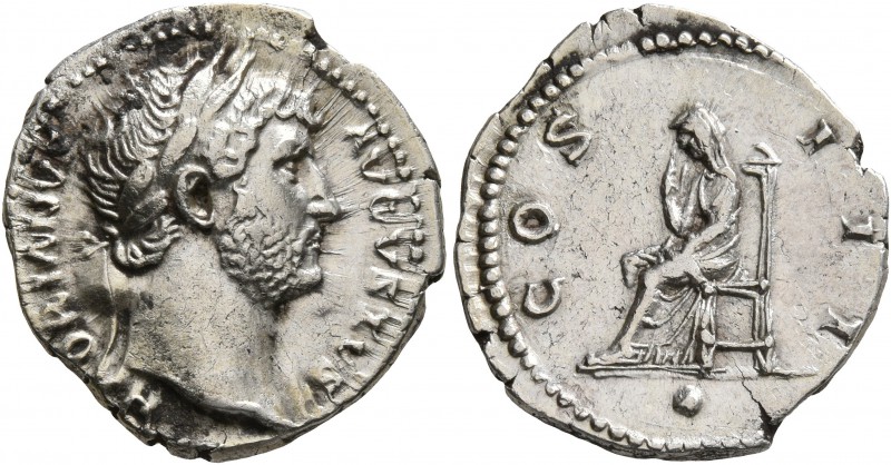 Hadrian, 117-138. Denarius (Silver, 18 mm, 3.23 g, 7 h), Rome, 125-128. HADRIANV...