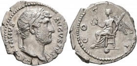 Hadrian, 117-138. Denarius (Silver, 19 mm, 3.33 g, 5 h), Rome, 125-128. HADRIANVS AVGVSTVS Laureate head of Hadrian to right, with slight drapery on h...
