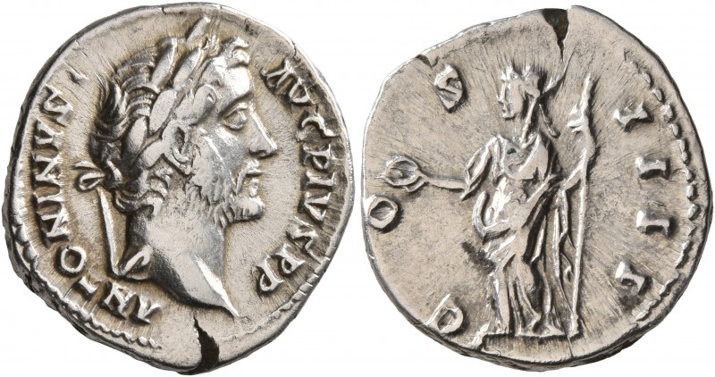 Antoninus Pius, 138-161. Denarius (Silver, 18 mm, 3.28 g, 6 h), Rome, 145-147. A...