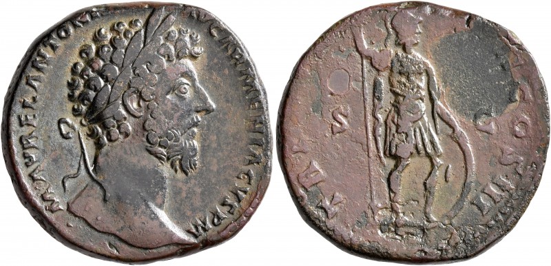 Marcus Aurelius, 161-180. Sestertius (Orichalcum, 30 mm, 20.77 g, 6 h), Rome, 16...