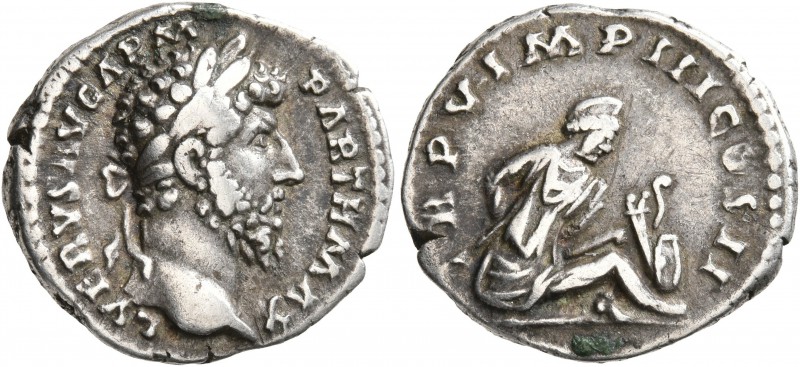 Lucius Verus, 161-169. Denarius (Silver, 18 mm, 3.44 g, 6 h), Rome, 165. L VERVS...