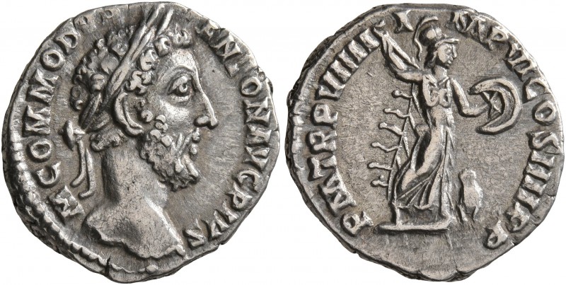 Commodus, 177-192. Denarius (Silver, 17 mm, 2.80 g, 12 h), Rome, 183-184. M COMM...