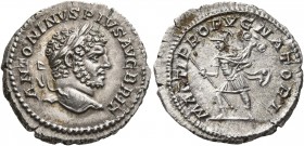 Caracalla, 198-217. Denarius (Silver, 19 mm, 3.06 g, 7 h), Rome, 210-213. ANTONINVS PIVS AVG BRIT Laureate head of Caracalla to right. Rev. MARTI PROP...