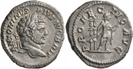 Caracalla, 198-217. Denarius (Silver, 29 mm, 3.63 g, 1 h), Rome, 210-213. ANTONINVS PIVS AVG BRIT Laureate head of Caracalla to right. Rev. PROFECTIO ...