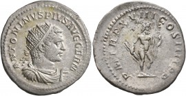 Caracalla, 198-217. Antoninianus (Silver, 24 mm, 4.53 g, 1 h), Rome, 215. ANTONINVS PIVS AVG GERM Radiate, draped and cuirassed bust of Caracalla to r...