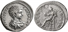 Geta, as Caesar, 198-209. Denarius (Silver, 19 mm, 3.23 g, 2 h), Rome, 200-202. P SEPT GETA CAES PONT Bare-headed, draped and cuirassed bust of Geta t...