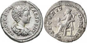 Geta, as Caesar, 198-209. Denarius (Silver, 18 mm, 3.13 g, 7 h), Rome, 200-202. P SEPT GETA CAES PONT Bare-headed, draped and cuirassed bust of Geta t...