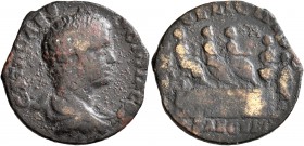 Geta, as Caesar, 198-209. As (Orichalcum, 22 mm, 4.77 g, 1 h), a contemporary cast, irregular mint (in Gaul?), after 205. GETA CAES PONT COS Bare-head...