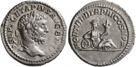 Geta, 209-211. Denarius (Silver, 19 mm, 3.16 g, 6 h), Rome, 211. P SEPT GETA PIVS AVG BRIT Laureate head of Geta to right. Rev. FORT RED TR P III COS ...