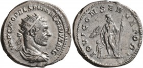 Macrinus, 217-218. Antoninianus (Silver, 22 mm, 5.32 g, 6 h), Rome, spring-summer 217. IMP C M OPEL SEV MACRINVS AVG Radiate and draped bust of Macrin...