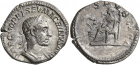 Macrinus, 217-218. Denarius (Silver, 20 mm, 3.31 g, 7 h), Rome, spring-summer 217. IMP C M OPEL SEV MACRINVS AVG Laureate and cuirassed bust of Macrin...