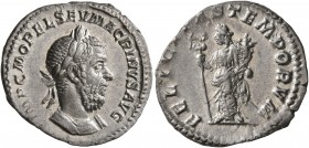 Macrinus, 217-218. Denarius (Silver, 19 mm, 3.19 g, 7 h), Rome, summer 217-early 218. IMP C M OPEL SEV MACRINVS AVG Laureate and cuirassed bust of Mac...