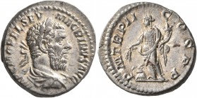 Macrinus, 217-218. Denarius (Silver, 19 mm, 3.66 g, 7 h), Rome, March-June 218. IMP C M OPEL SEV MACRINVS AVG Laureate and draped bust of Macrinus wit...