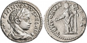 Elagabalus, 218-222. Denarius (Silver, 18 mm, 3.41 g, 6 h), Antiochia, 218-219. ANTONINVS PIVS FEL AVG Laureate, draped and cuirassed bust of Elagabal...