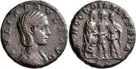 Julia Paula, Augusta, 219-220. As (Copper, 24 mm, 11.93 g, 12 h), Rome, 219. IVLIA PAVLA AVG Draped bust of Julia Paula to right. Rev. CONCORDIA AETER...