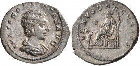 Julia Soaemias, Augusta, 218-222. Denarius (Silver, 20 mm, 2.96 g, 2 h), Rome. IVLIA SOAEMIAS AVG Draped bust of Julia Soaemias to right. Rev. VENVS C...