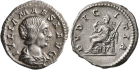 Julia Maesa, Augusta, 218-224/5. Denarius (Silver, 20 mm, 3.54 g, 2 h), Rome. IVLIA MAESA AVG Draped bust of Julia Maesa to right. Rev. PVDICITIA Pudi...
