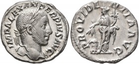 Severus Alexander, 222-235. Denarius (Silver, 18 mm, 3.60 g, 6 h), Rome, 232. IMP ALEXANDER PIVS AVG Laureate head of Severus Alexander to right, with...