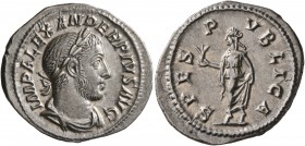 Severus Alexander, 222-235. Denarius (Silver, 21 mm, 2.95 g, 1 h), Rome, 232. IMP ALEXANDER PIVS AVG Laureate, draped and cuirassed bust of Severus Al...