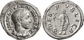 Severus Alexander, 222-235. Denarius (Silver, 20 mm, 3.31 g, 7 h), Rome, 232. IMP ALEXANDER PIVS AVG Laureate, draped and cuirassed bust of Severus Al...
