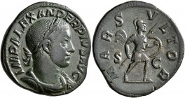 Severus Alexander, 222-235. Sestertius (Orichalcum, 29 mm, 18.84 g, 1 h), Rome, 232. IMP ALEXANDER PIVS AVG Laureate, draped and cuirassed bust of Sev...