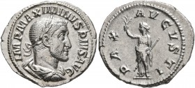 Maximinus I, 235-238. Denarius (Silver, 21 mm, 3.20 g, 1 h), Rome, 235-236. IMP MAXIMINVS PIVS AVG Laureate, draped and cuirassed bust of Maximinus I ...