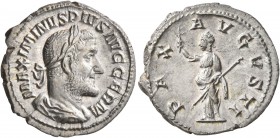 Maximinus I, 235-238. Denarius (Silver, 20 mm, 3.28 g, 6 h), Rome, 236-237. MAXIMINVS PIVS AVG GERM Laureate, draped and cuirassed bust of Maximinus I...