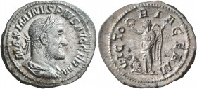Maximinus I, 235-238. Denarius (Silver, 21 mm, 3.36 g, 1 h), Rome, 236-238. MAXIMINVS PIVS AVG GERM Laureate, draped and cuirassed bust of Maximinus I...