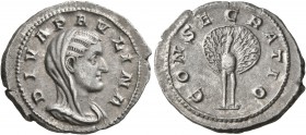 Diva Paulina, died before 235. Denarius (Silver, 22 mm, 3.09 g, 6 h), Rome. DIVA PAVLINA Veiled and draped bust of Diva Paulina to right. Rev. CONSECR...