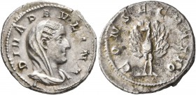 Diva Paulina, died before 235. Denarius (Silver, 20 mm, 3.12 g, 6 h), Rome. DIVA PAVLINA Veiled and draped bust of Diva Paulina to right. Rev. CONSECR...