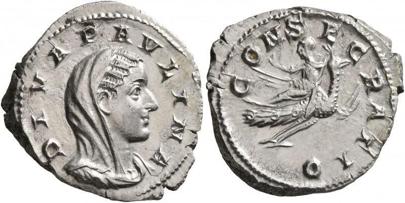 Diva Paulina, died before 235. Denarius (Silver, 21 mm, 3.67 g, 5 h), Rome. DIVA...