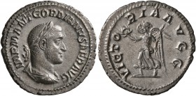 Gordian II, 238. Denarius (Silver, 20 mm, 2.55 g, 11 h), Rome, March-April 238. IMP M ANT GORDIANVS AFR AVG Laureate, draped and cuirassed bust of Gor...