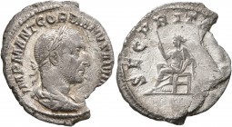 Gordian I, 238. Denarius (Silver, 20 mm, 1.54 g, 6 h), Rome, March-April 238. IMP M ANT GORDIANVS AFR A[VG] Laureate, draped and cuirassed bust of Gor...