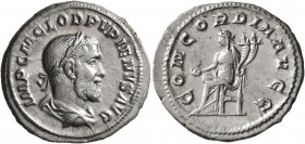 Pupienus, 238. Denarius (Silver, 20 mm, 2.48 g, 7 h), Rome, circa April-June 238. IMP C M CLOD PVPIENVS AVG Laureate, draped and cuirassed bust of Pup...