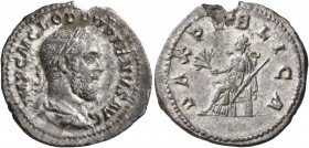 Pupienus, 238. Denarius (Silver, 20 mm, 2.11 g, 12 h), Rome, circa April-June 238. IMP C M CLOD PVPIENVS AVG Laureate, draped and cuirassed bust of Pu...