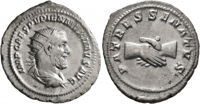 Pupienus, 238. Antoninianus (Silver, 23 mm, 4.50 g, 2 h), Rome, circa April-June...