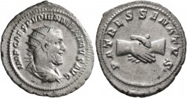Pupienus, 238. Antoninianus (Silver, 23 mm, 4.50 g, 2 h), Rome, circa April-June 238. IMP CAES PVPIEN MAXIMVS AVG Radiate, draped and cuirassed bust o...