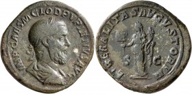 Pupienus, 238. Sestertius (Orichalcum, 32 mm, 20.31 g, 1 h), Rome, circa April-June 238. IMP CAES M CLOD PVPIENVS AVG Laureate, draped and cuirassed b...