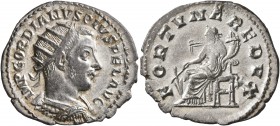 Gordian III, 238-244. Antoninianus (Silver, 23 mm, 3.24 g, 12 h), Antiochia, 242-244. IMP GORDIANVS PIVS FEL AVG Radiate, draped and cuirassed bust of...
