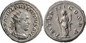 Philip I, 244-249. Antoninianus (Silver, 22 mm, 4.08 g, 7 h), Rome, 246. IMP M IVL PHILIPPVS AVG Radiate, draped and cuirassed bust of Philip I to rig...