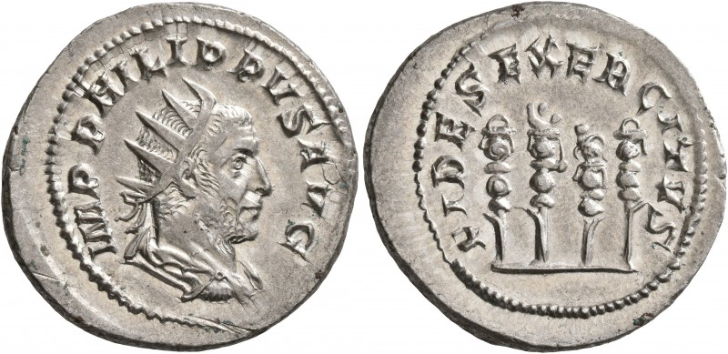 Philip I, 244-249. Antoninianus (Silver, 24 mm, 4.40 g, 7 h), Rome, 247-249. IMP...