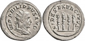 Philip I, 244-249. Antoninianus (Silver, 24 mm, 4.40 g, 7 h), Rome, 247-249. IMP PHILIPPVS AVG Radiate, draped and cuirassed bust of Philip I to right...