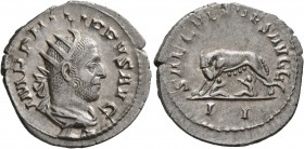 Philip I, 244-249. Antoninianus (Silver, 22 mm, 3.33 g, 1 h), Rome, 248. IMP PHILIPPVS AVG Radiate, draped and cuirassed bust of Philip I to right, se...