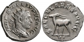Philip I, 244-249. Antoninianus (Silver, 21 mm, 4.56 g, 12 h), Rome, 248. IMP PHILIPPVS AVG Radiate, draped and cuirassed bust of Philip I to right, s...