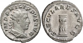 Philip I, 244-249. Antoninianus (Silver, 22 mm, 4.11 g, 1 h), Rome, 248. IMP PHILIPPVS AVG Radiate, draped and cuirassed bust of Philip I to right, se...
